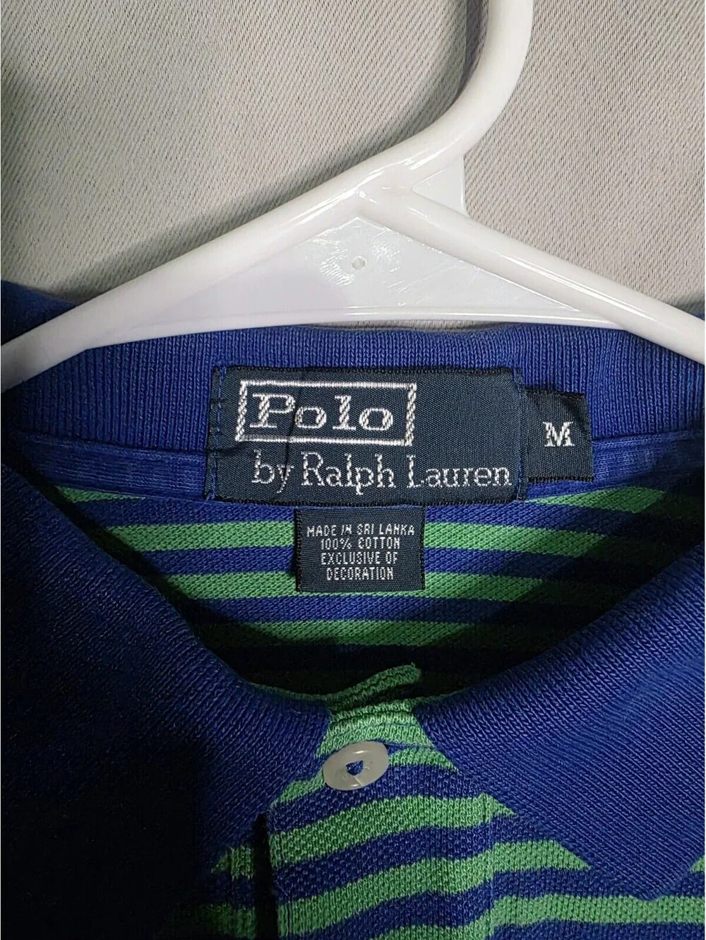 Polo Ralph Lauren Classic Mens M Blue Green Striped Polo Shirt Short Sleeve